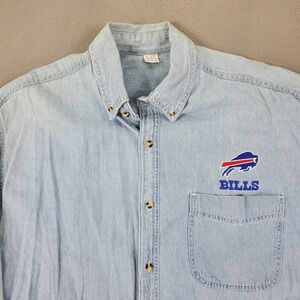 Vintage Buffalo Bills Denim Shirt Mens L Blue Embroidered Logo Long Sleeve NFL